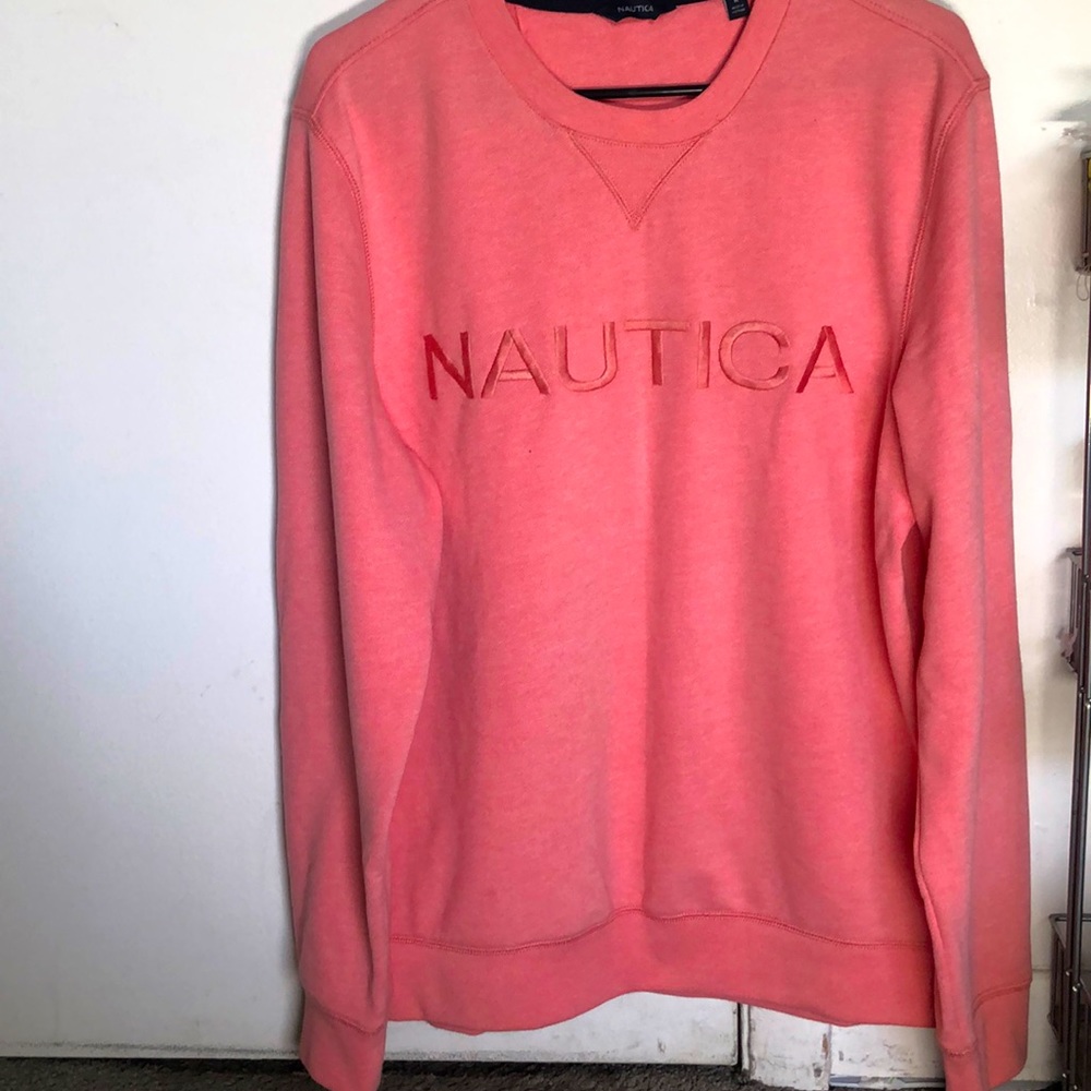 Peach colored Nautica long sleeve crewneck sweater